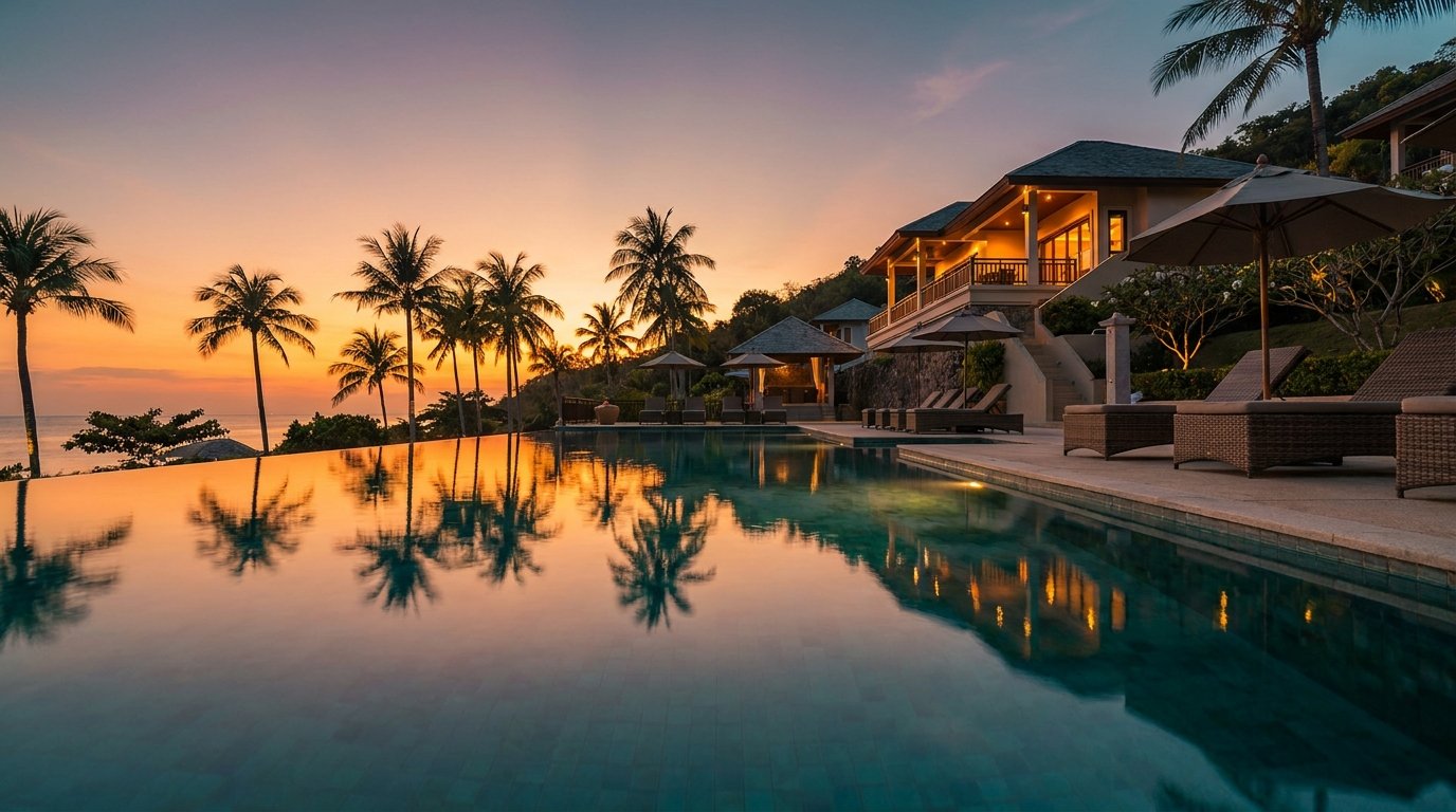 Resort pool at golden hour