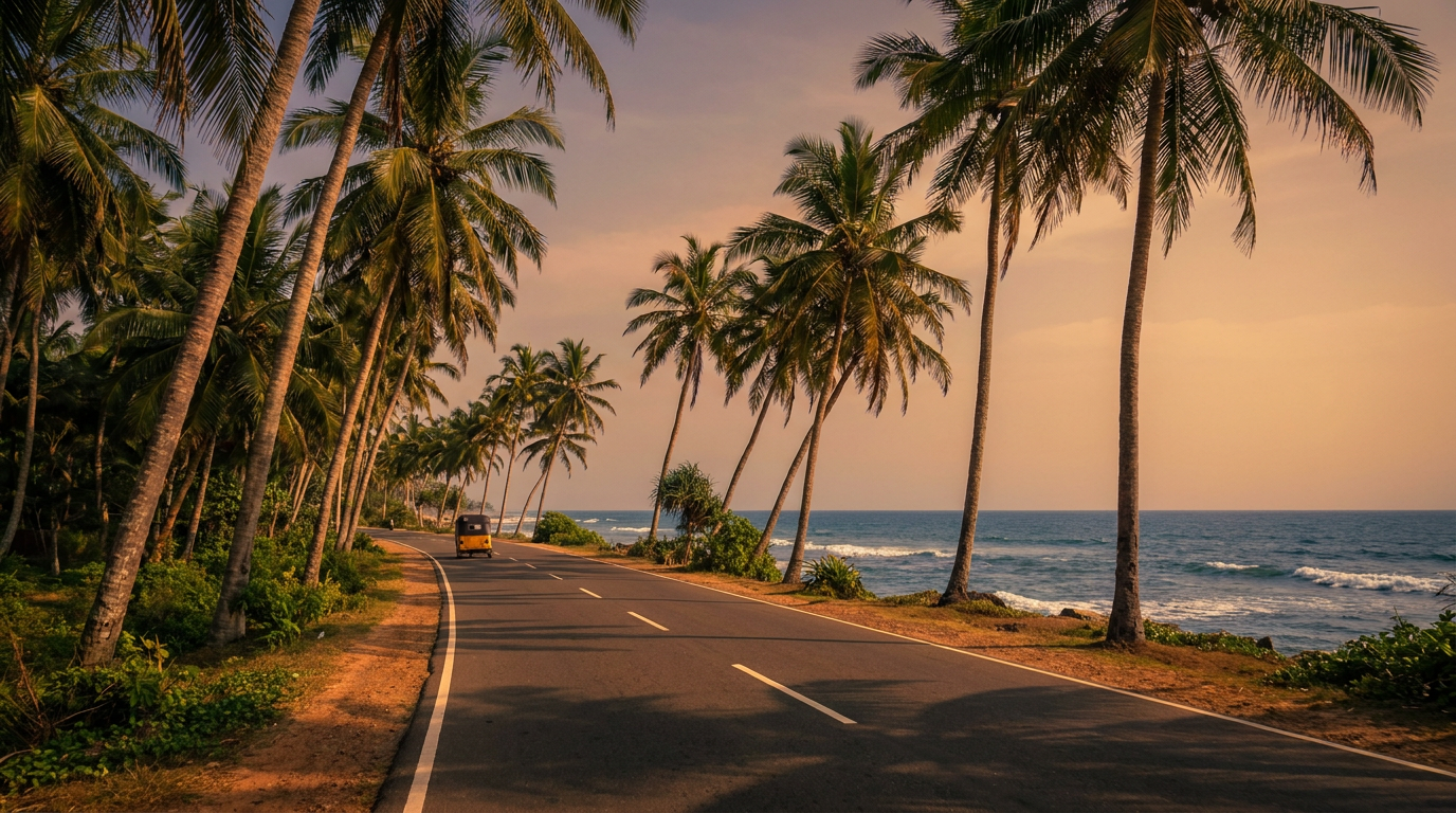Palm trees on a tropical Sri Lankan coastline
